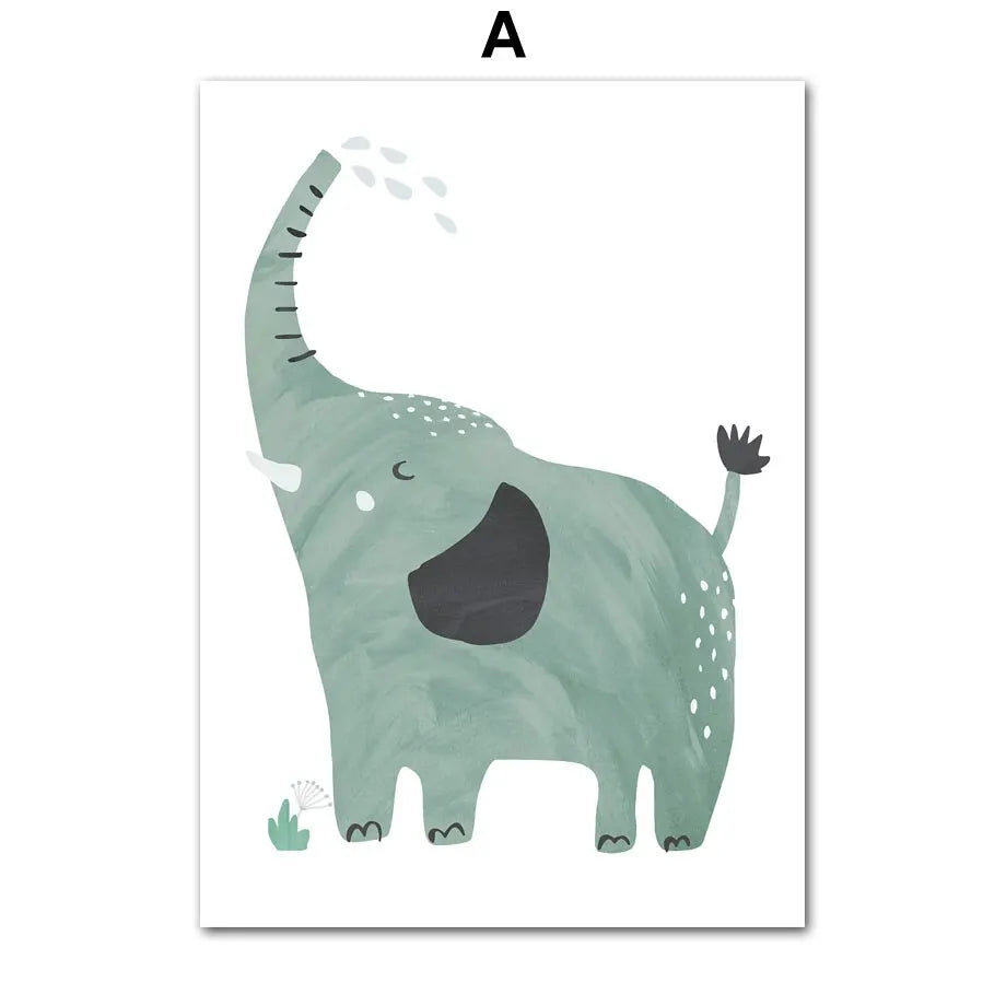 Boho Nursery Animal Wall Art: Toucan, Zebra, Elephant, Rainbow