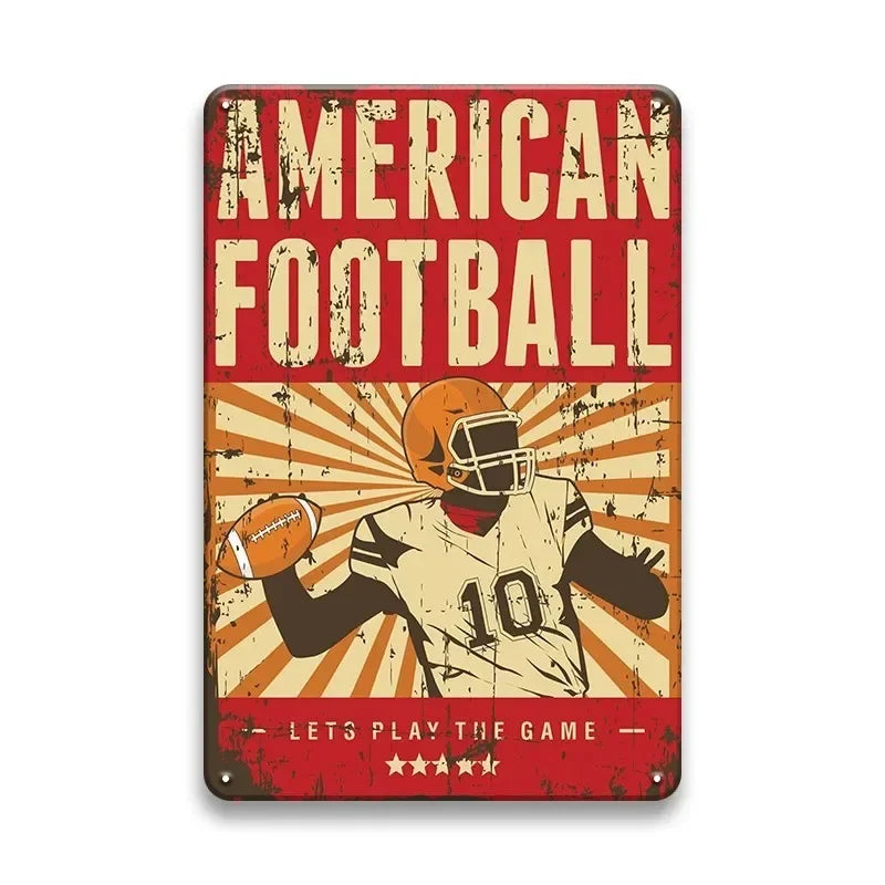 Vintage Sports Metal Sign: Football & Basketball Decor