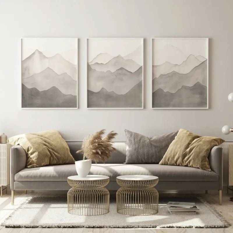 Grey Mountain Watercolor Canvas Art Print Decor