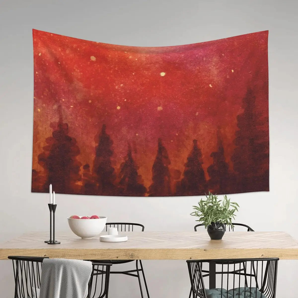 Red Forest Night Tapestry Aesthetic Room Decor