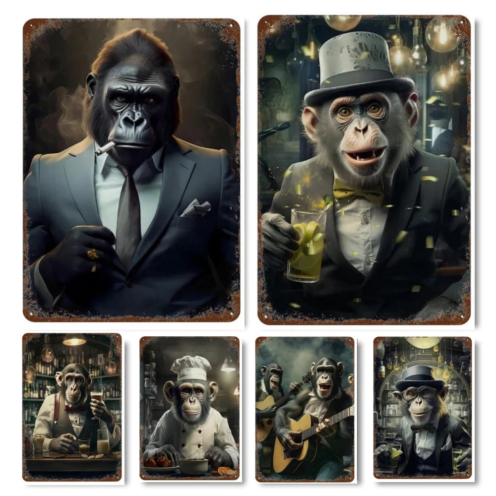 Nordic Gorilla Monkey Metal Wall Art Signs