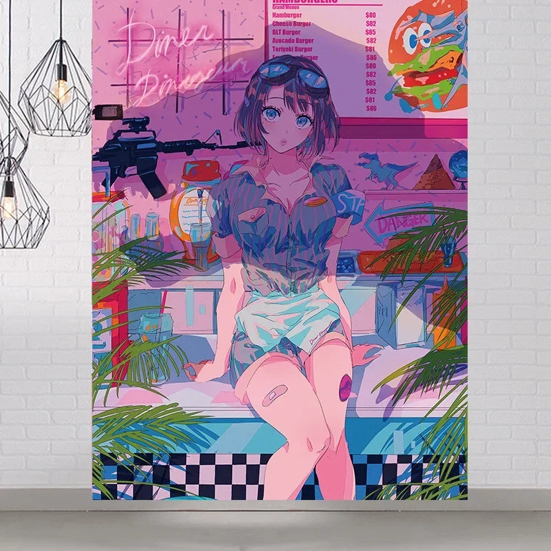 Kawaii Anime Girl Tapestry Wall Art Decor