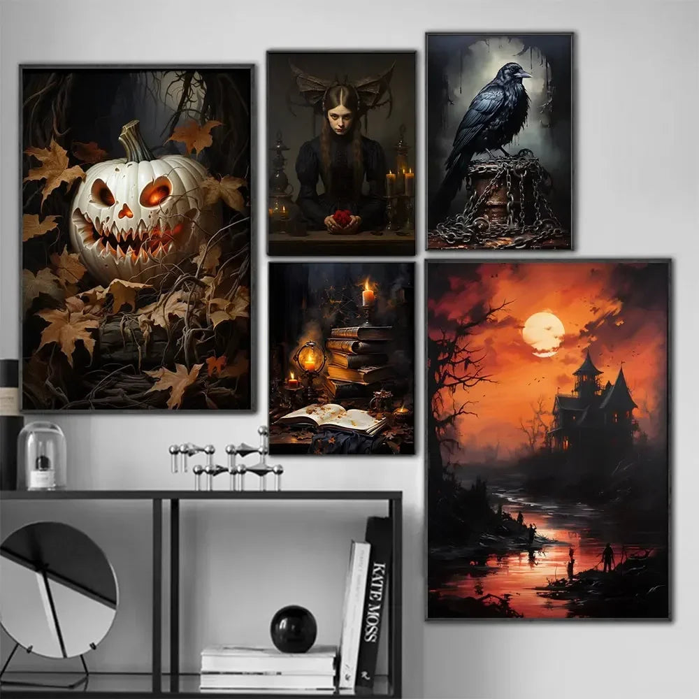 Gothic Halloween Castle Witchcore Canvas Wall Art Decor
