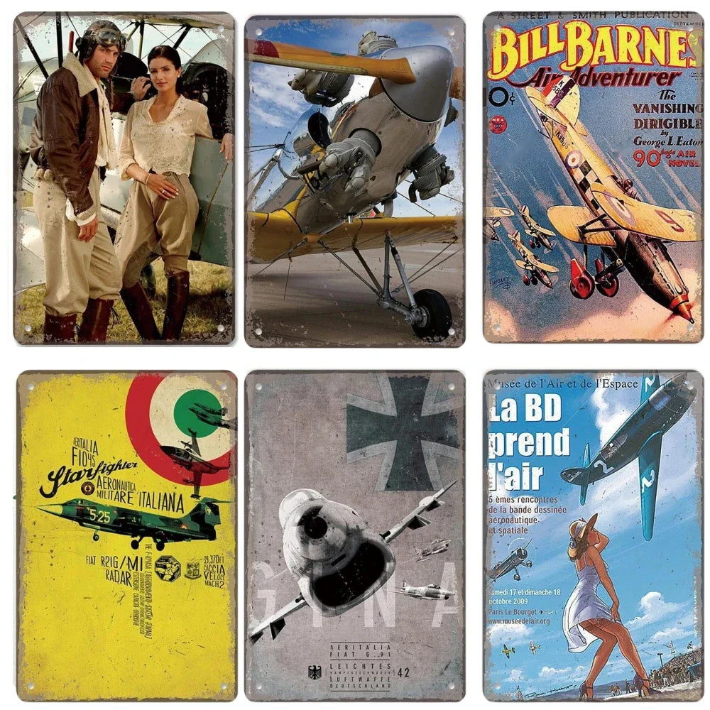 Vintage Airplane Metal Tin Signs Wall Decor