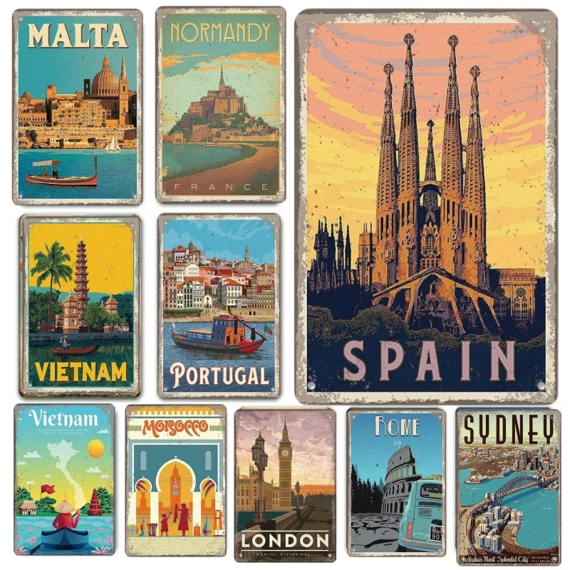 Vintage City Metal Signs: Budapest, Malta, Sydney Decor