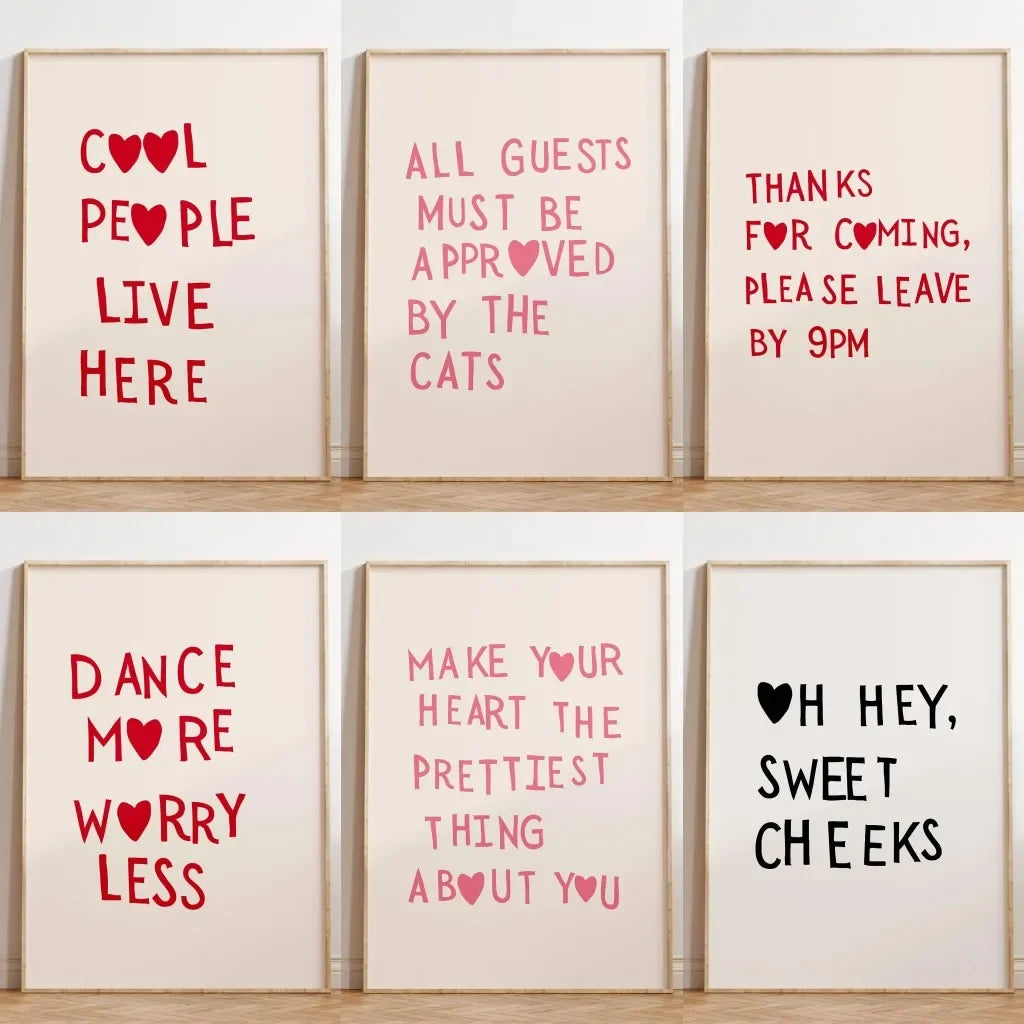 Heart Typography Canvas: Funny Aesthetic Wall Art Decor