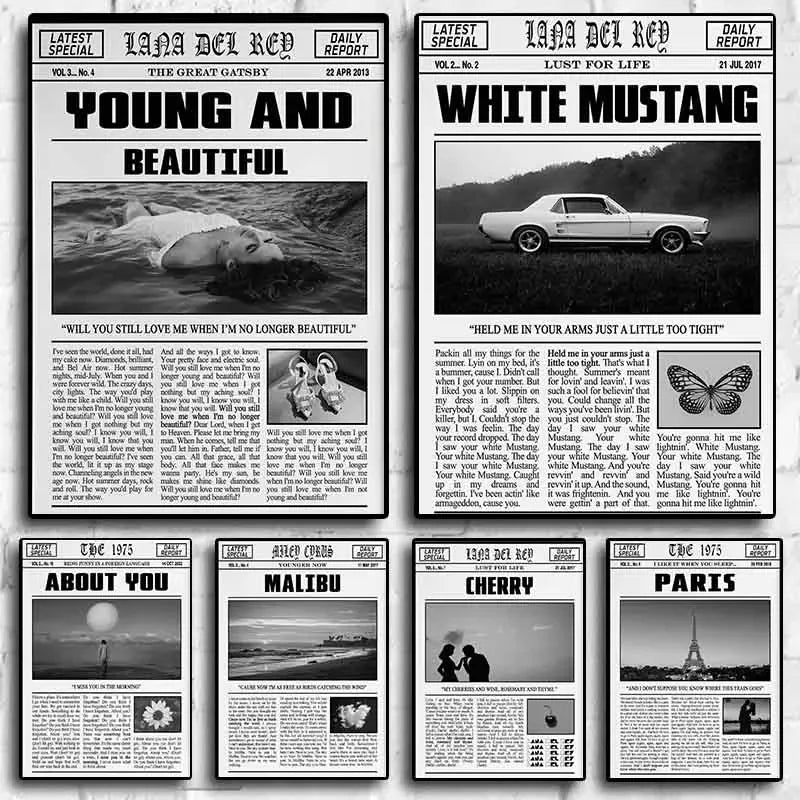 Lana Del Rey Black & White Poster Canvas Wall Art