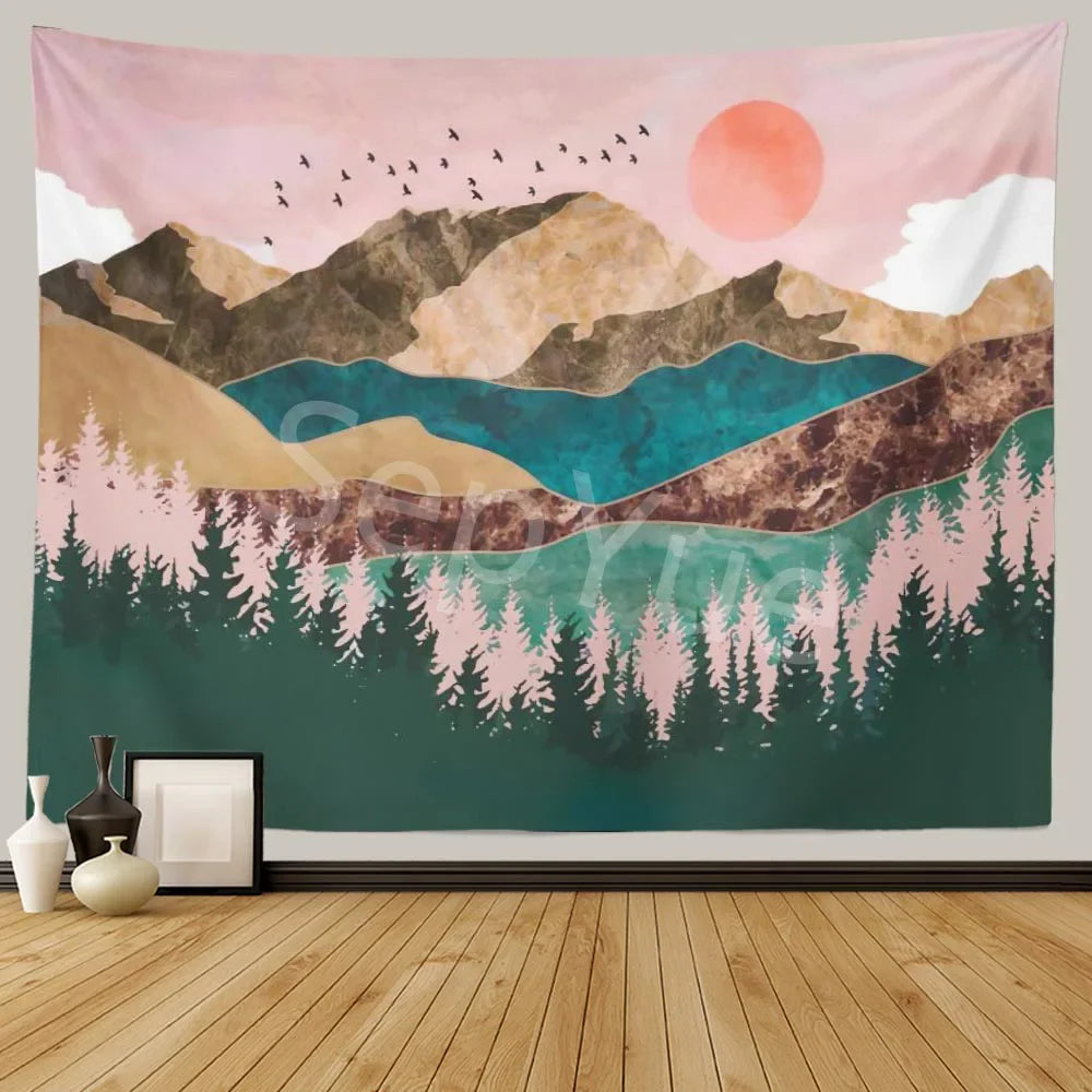Boho Mountain Tapestry Wall Art Decor Blanket