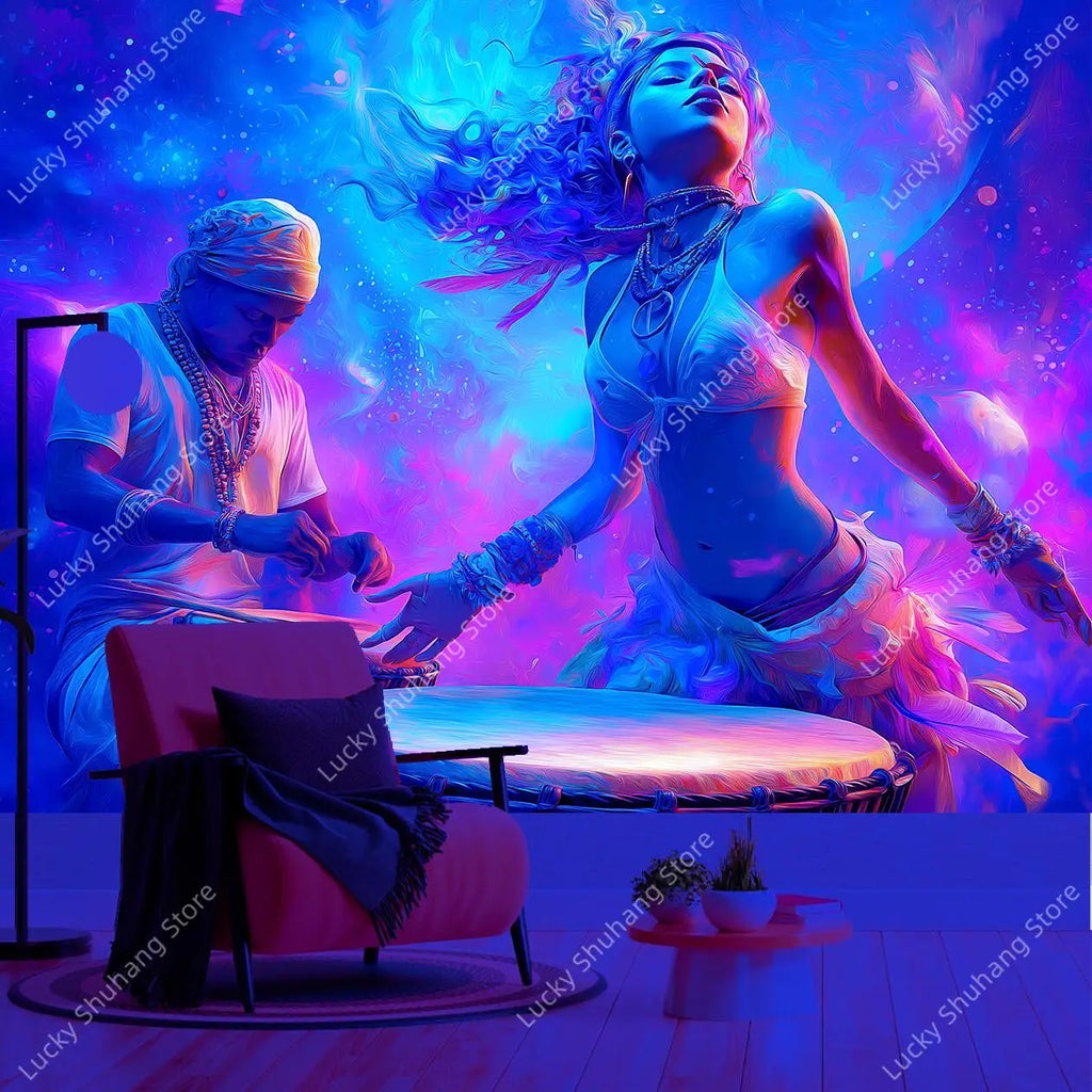 Cosmic Dancer UV Tapestry: Psychedelic Bohemian Wall Art