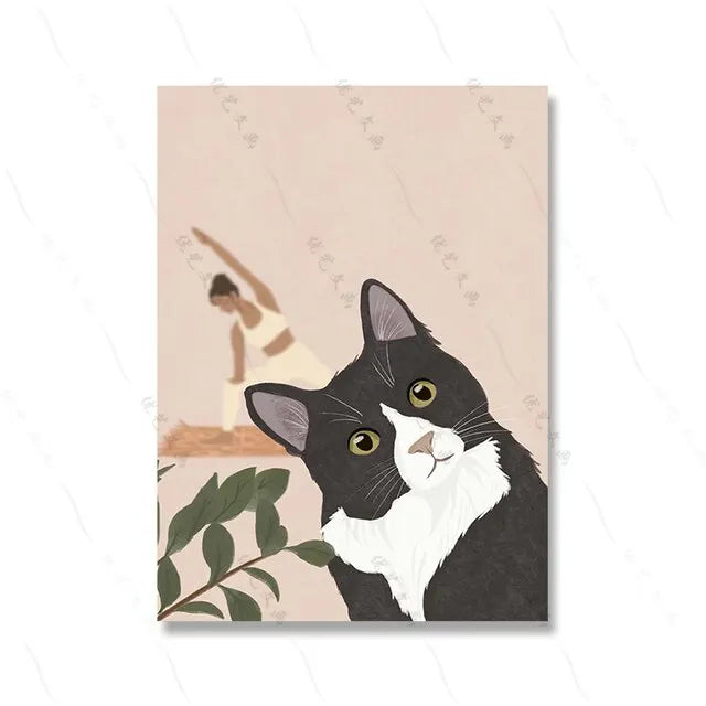 Boho Cat Canvas Print: Funny Pet Art for Home Decor