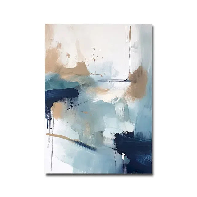 Navy Blue Abstract Watercolor Canvas Art for Living Room