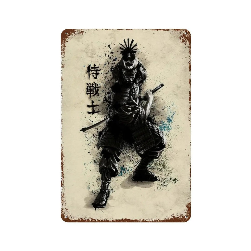 Samurai Metal Wall Art Decor Poster for Home Bar