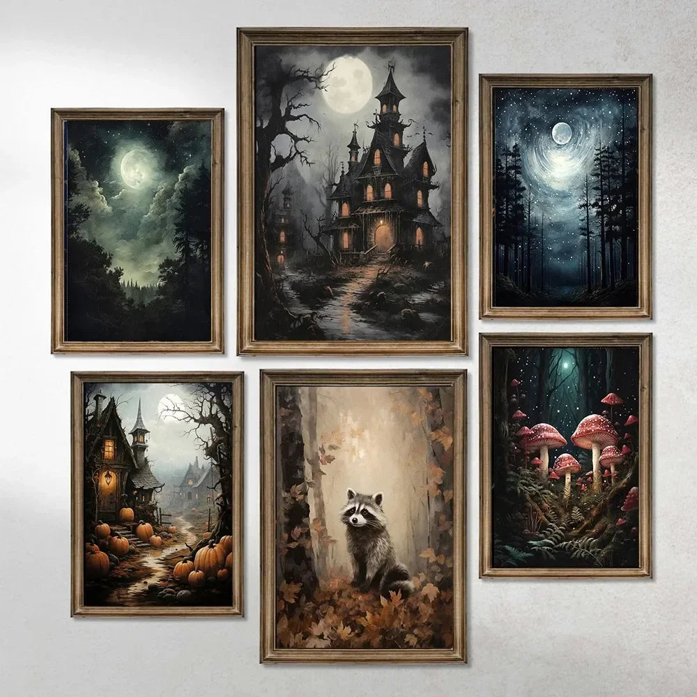 Halloween Forest Animals Canvas Art: Butterfly, Bat, Pumpkin