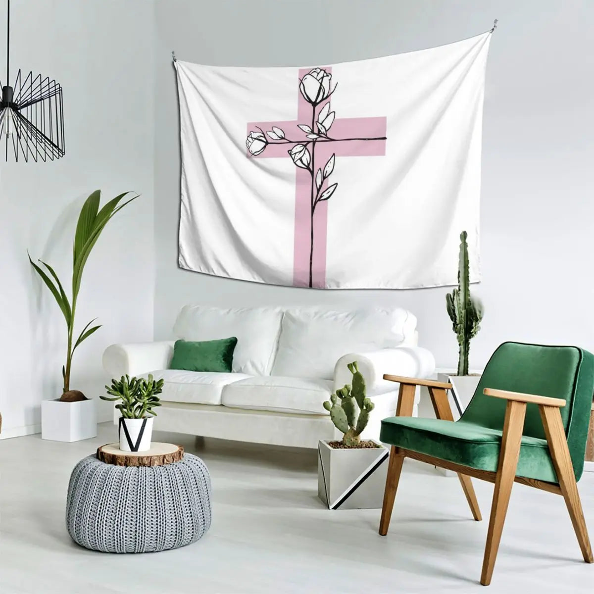 Korean Style Pink Cross Floral Wall Tapestry Decor
