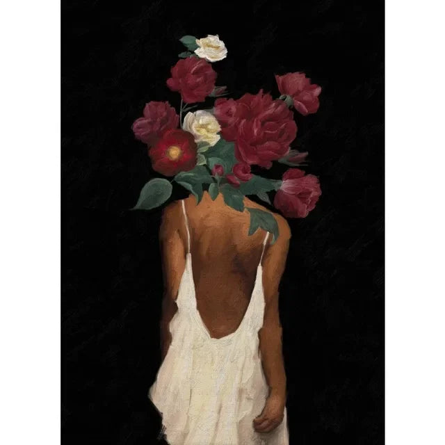 Black Woman Floral Head Canvas Art for Living Room Decor