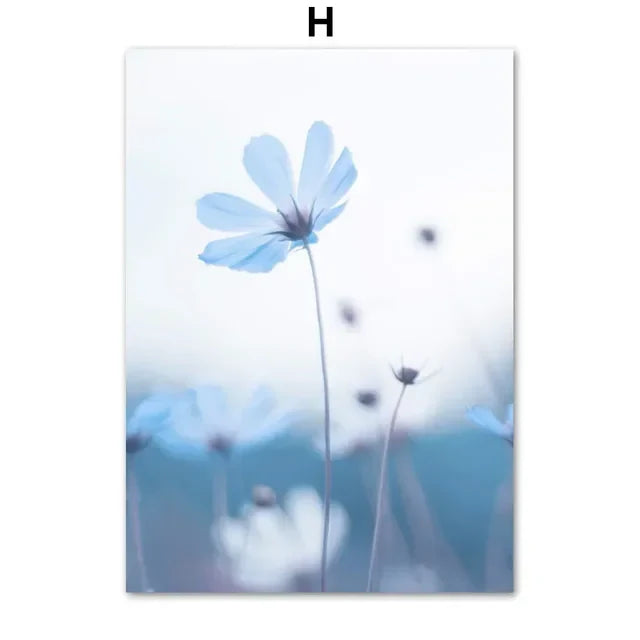 Blue White Flower Beach Canvas Art Nordic Home Decor