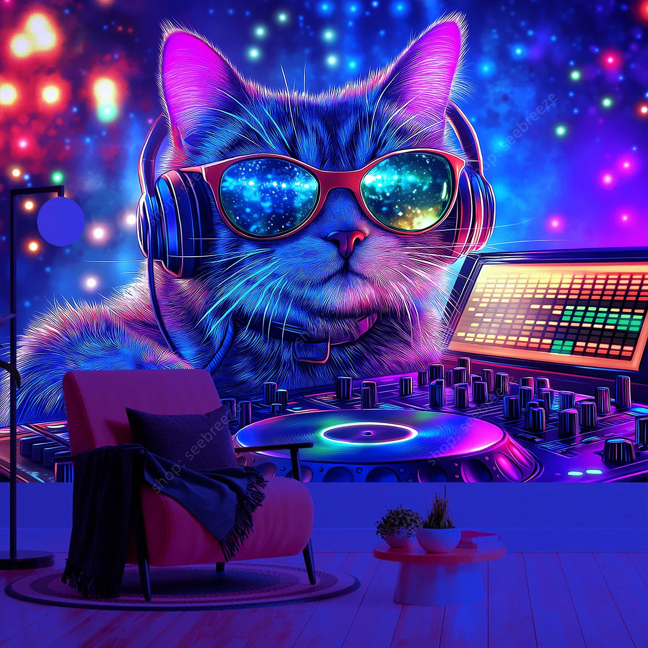 Psychedelic Skull UV Tapestry Bohemian Wall Art Decor