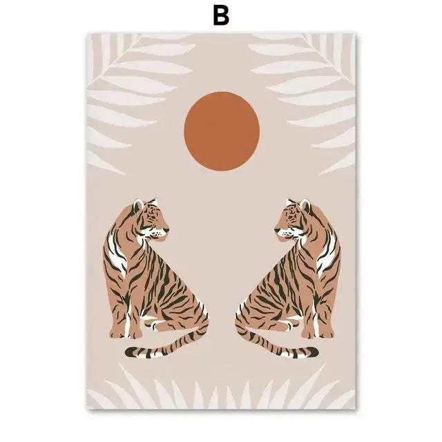 Boho Tiger Leopard Canvas Art for Living Room Decor