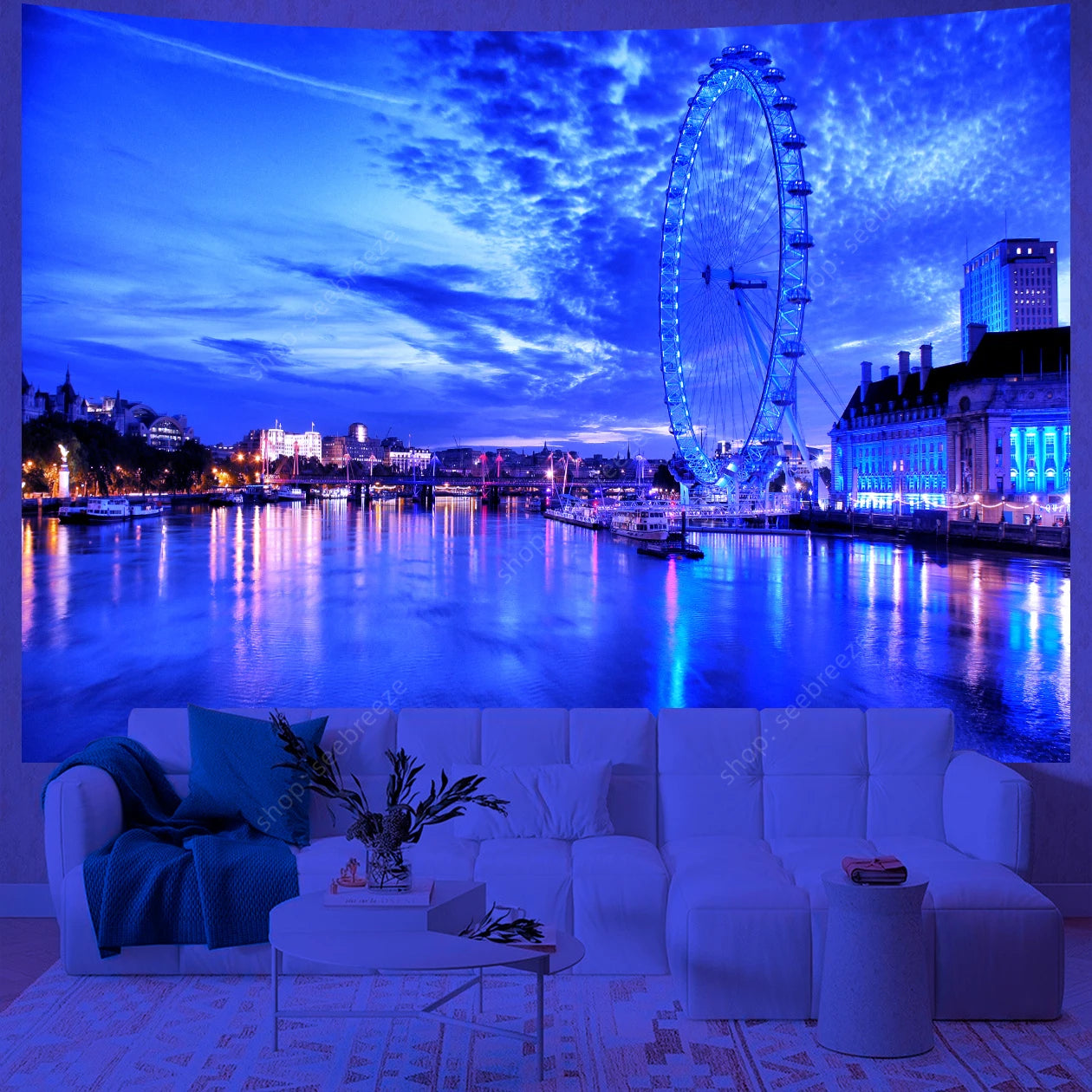 UV Reactive Water Ferris Wheel Tapestry Wall Decor