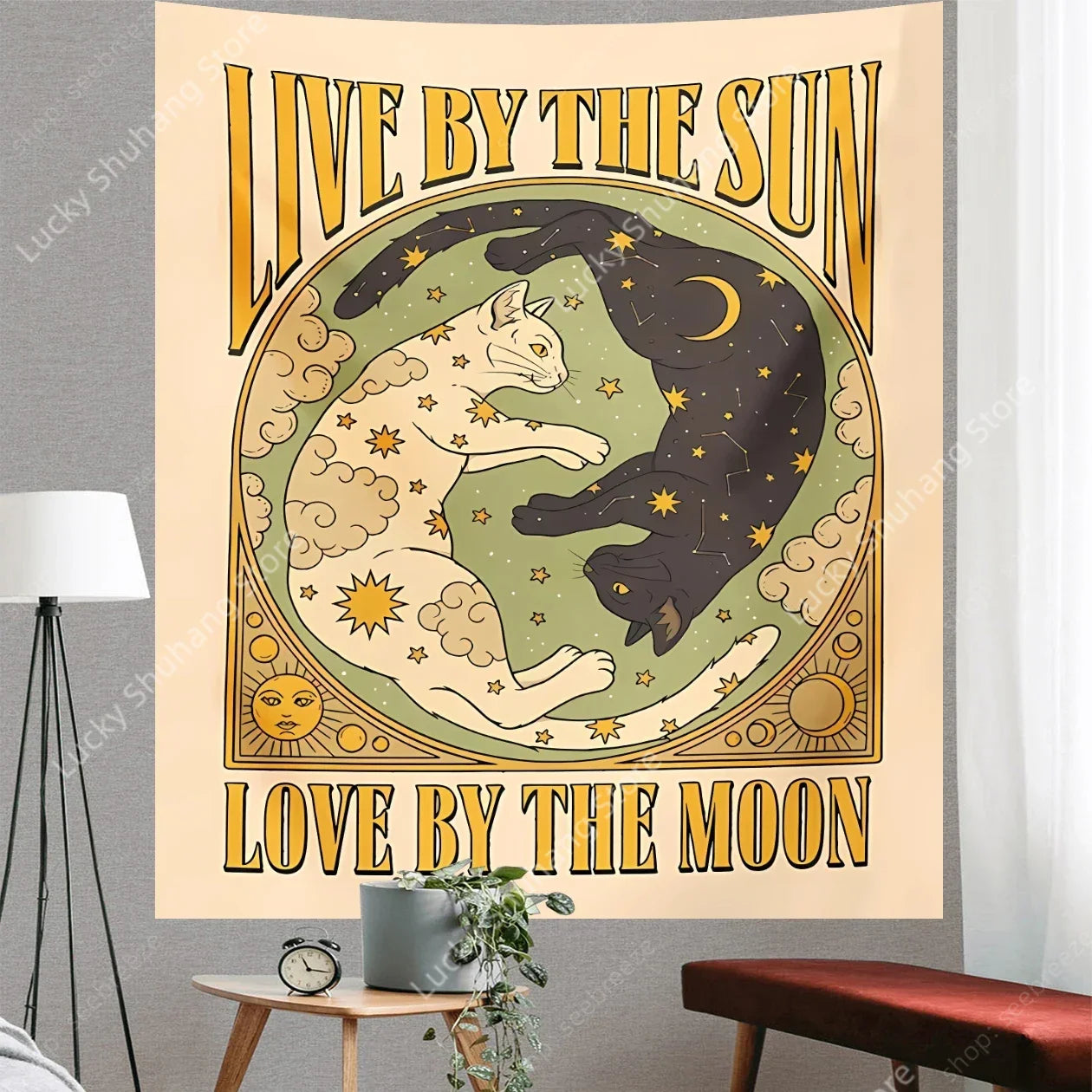 Tarot Cat Tapestry: Sun Moon Wall Decor Gift