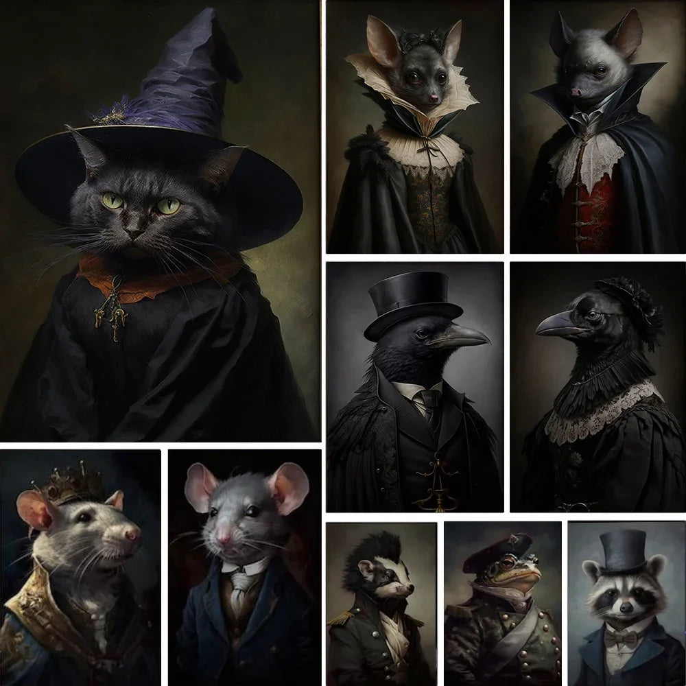 Gothic Animal Art Prints: Bat & Raven Canvas Decor