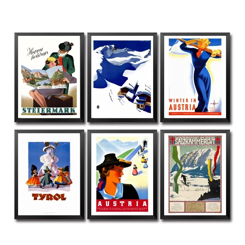 Austria Belgium Vintage Travel Poster Wall Art Print