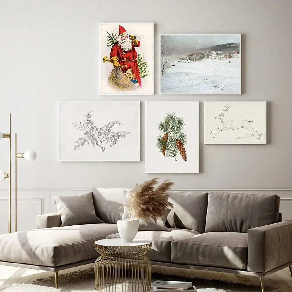 Santa Claus Elk Winter Canvas Art Nordic Wall Decor