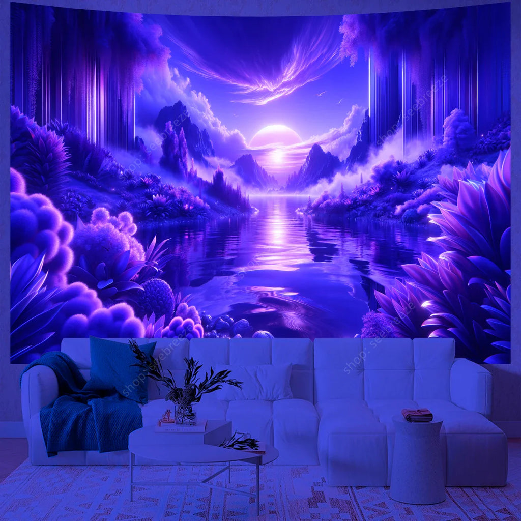 Purple Fantasy UV Tapestry: Psychedelic Mandala Decor