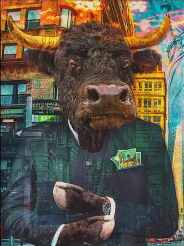 Charging Bull & Bear Wall Art - Stock Market Graffiti Print