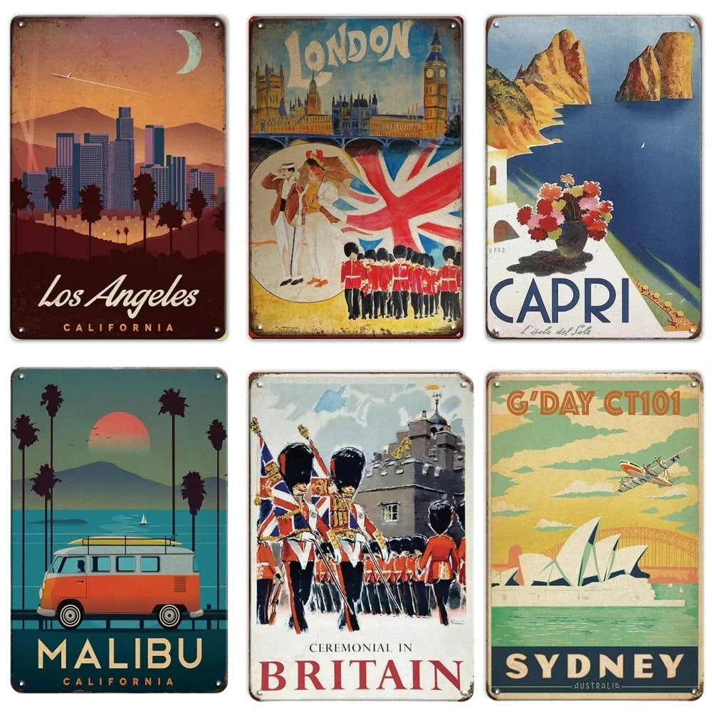 Paris Malibu Chicago Vintage Metal Signs Wall Decor