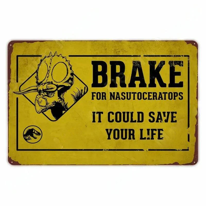 Beware of Raptor Dinosaur Metal Sign Decor