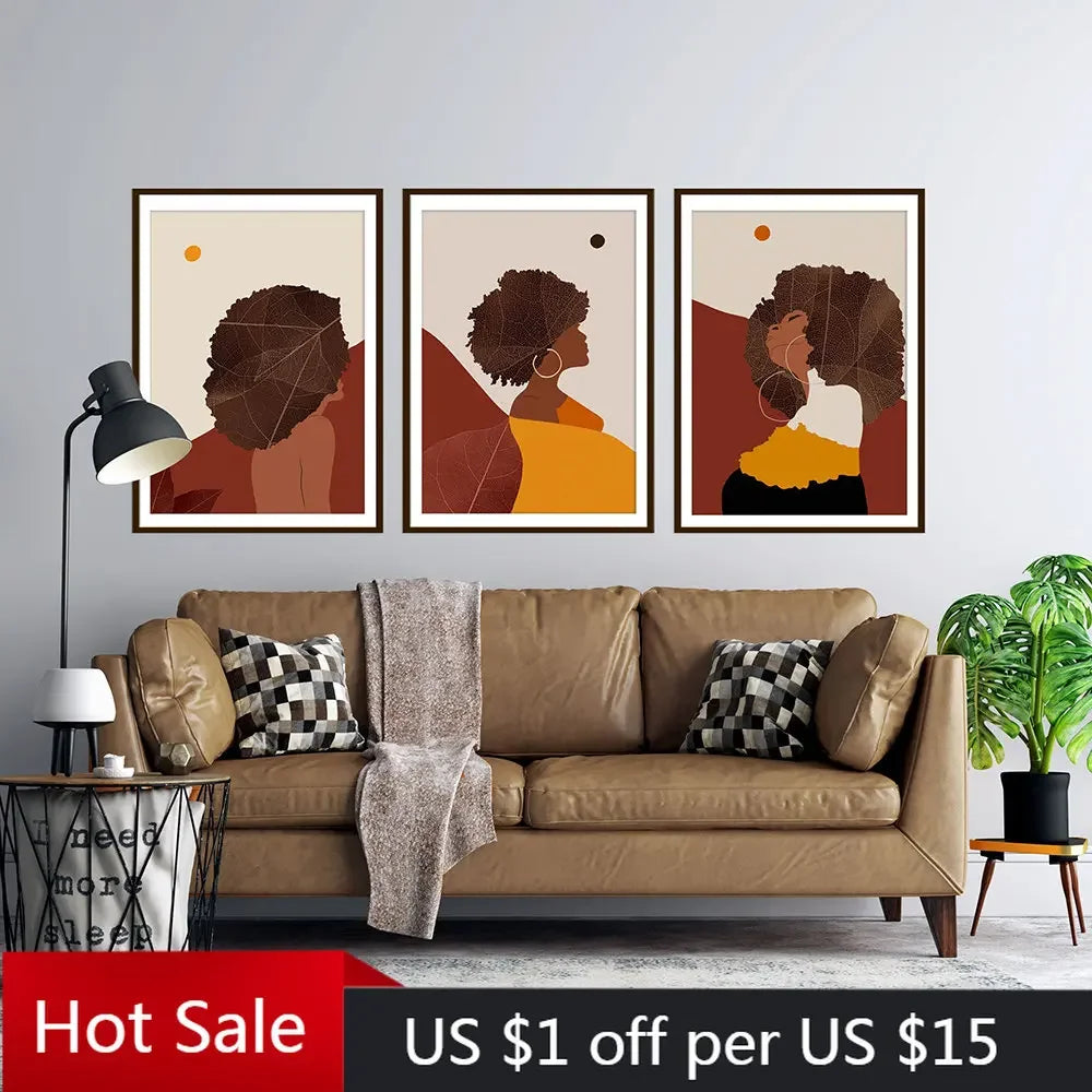 Black Queen Canvas Art: Boho Abstract Wall Decor