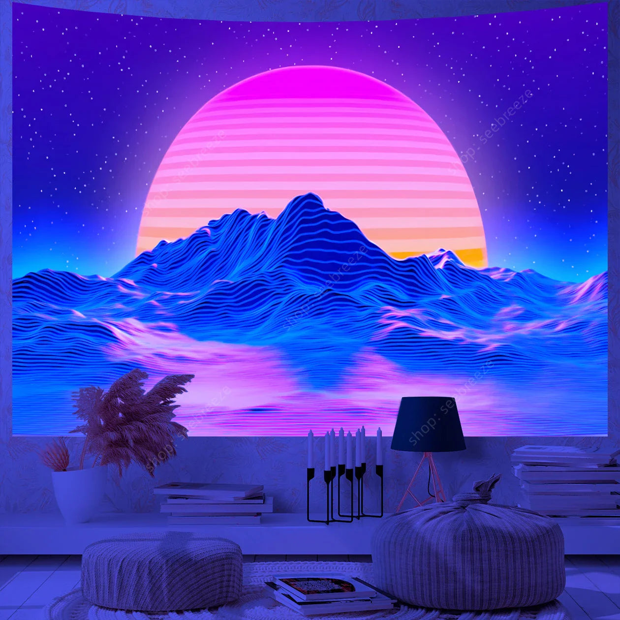 UV Reactive Hippie Mountain Lake Tapestry Wall Decor