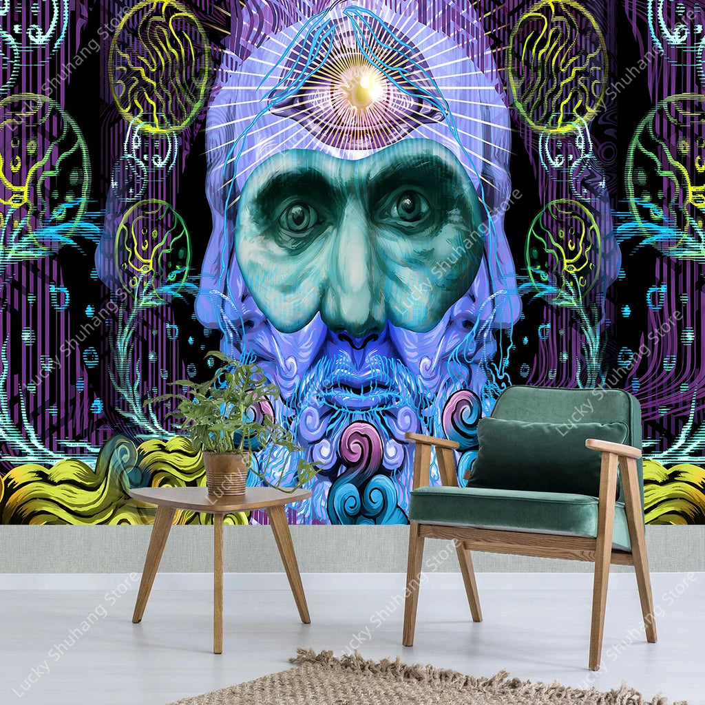 Bohemian Wool Tapestry: Neon Floral Swirl Wall Art