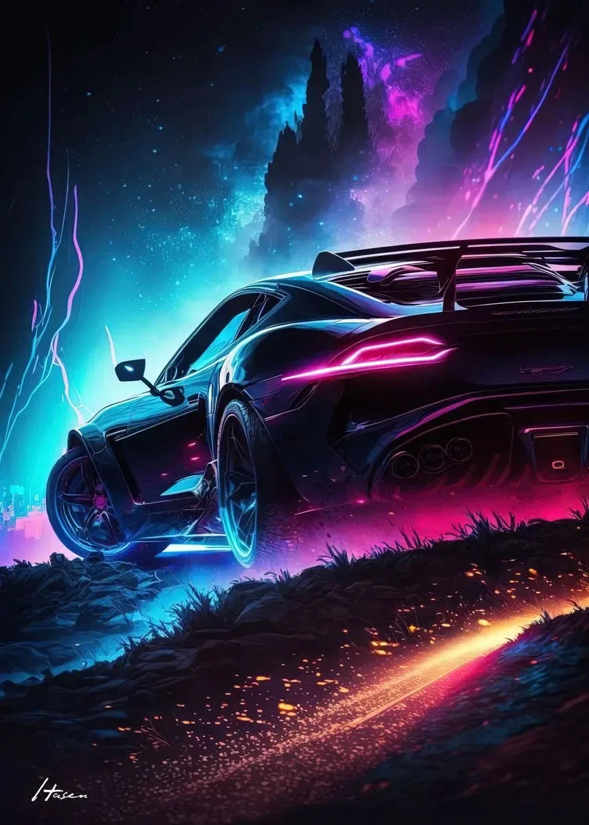 Neon Sport Cars Canvas Poster Wall Art Decor