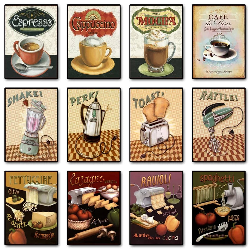 Coffee Wall Art Canvas Prints for Kitchen & Cafe Decor
