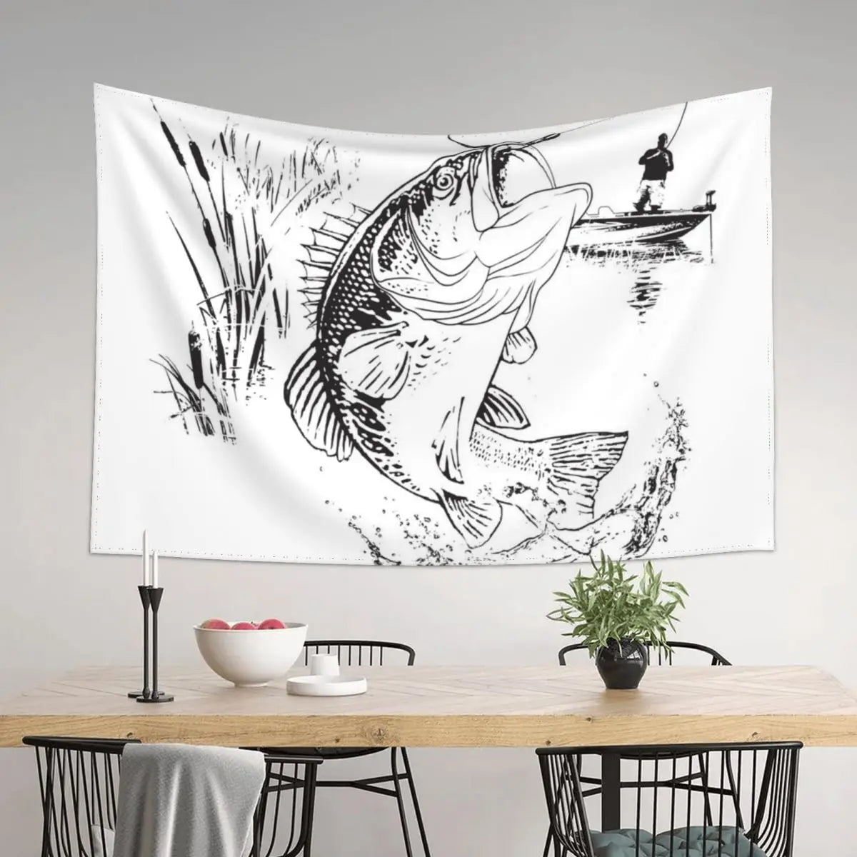 Bass Fishing Tapestry Bathroom Art Decor