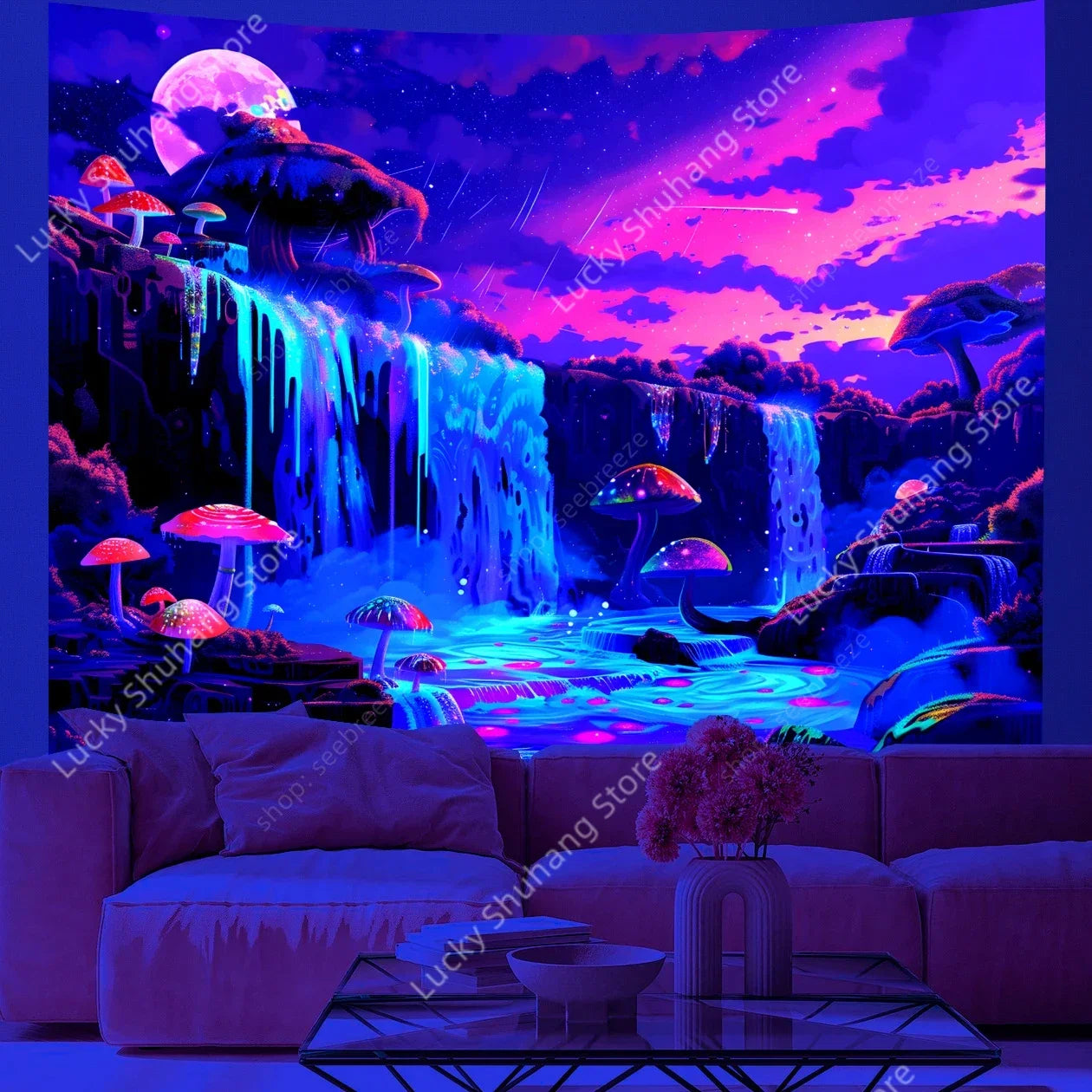 Neon UV Reactive Psychedelic Waterfall Tapestry Decor