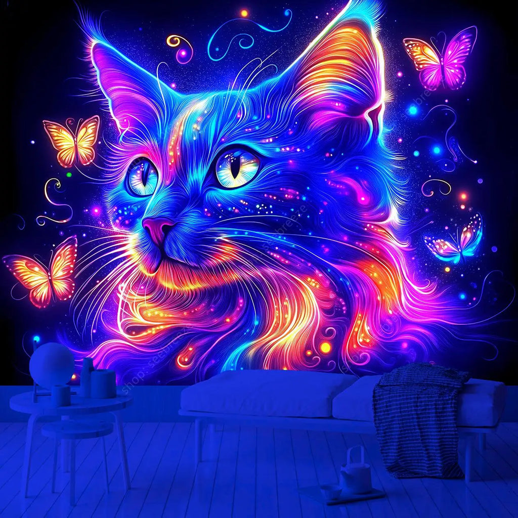 Cat Butterfly Flower Tapestry Bohemian Wall Art Decor