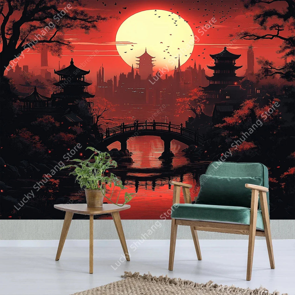 Zen Japanese Temple Tapestry: Asian Meditation Wall Art