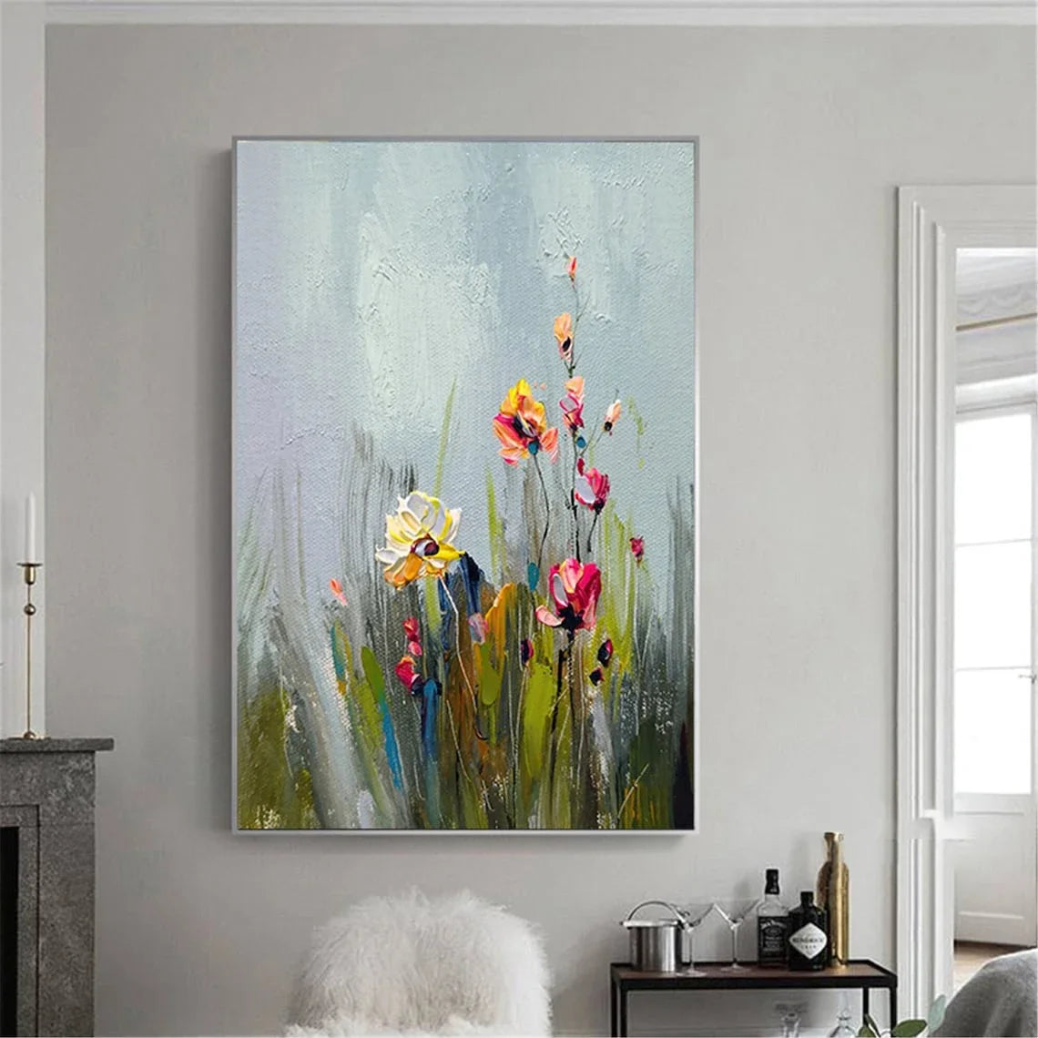 Colorful Flower Canvas Art: Textured Handmade Painting