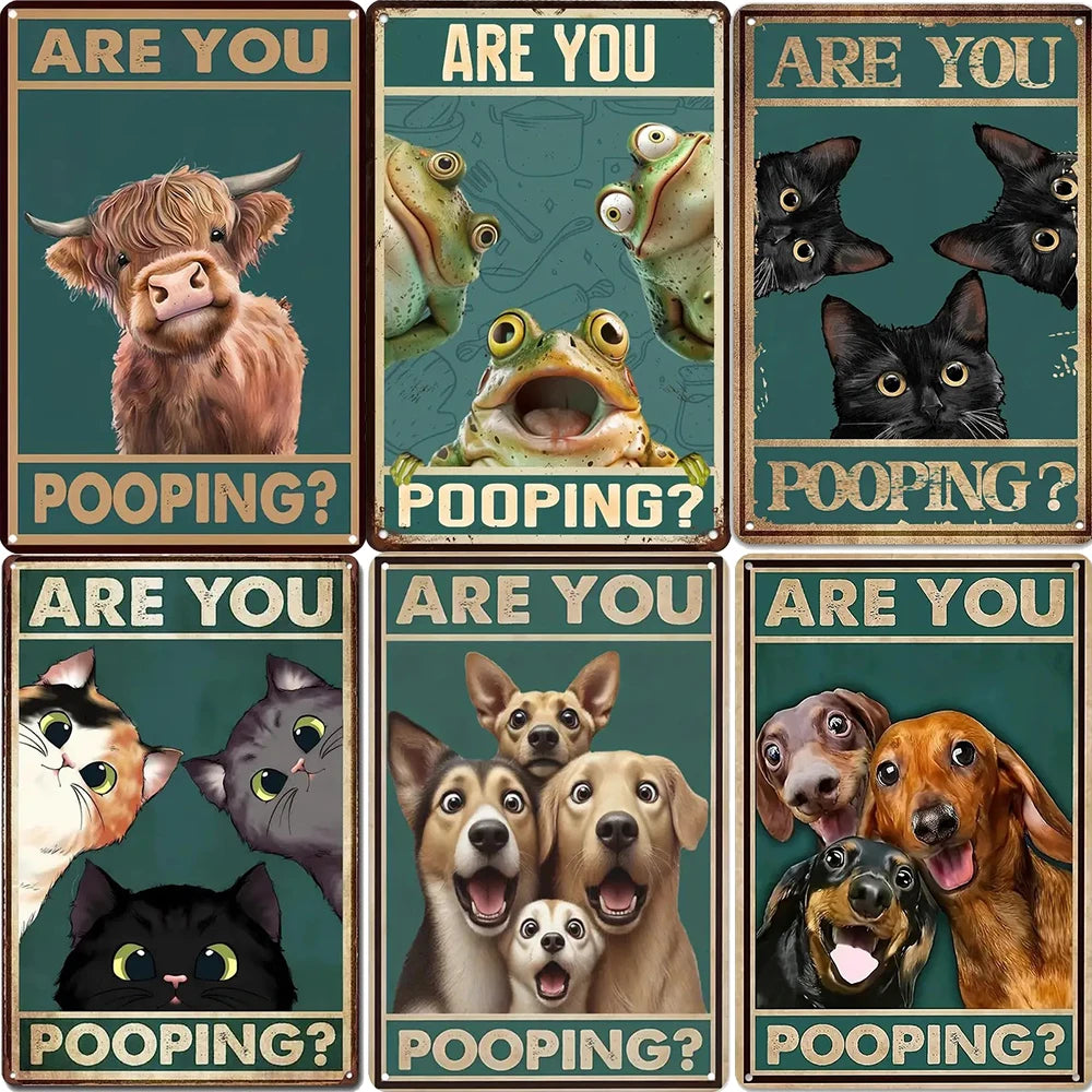 Vintage Cat Bathroom Sign - Funny Pooping Decor 8x12"