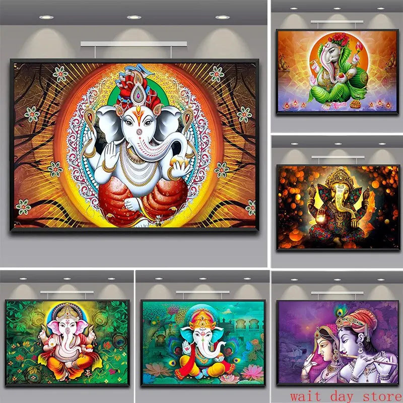 Ganesha Canvas Art Print - Hindu Elephant God Wall Decor