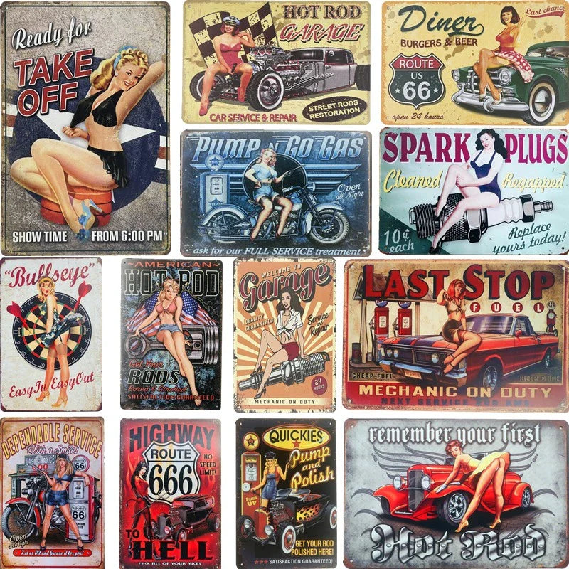 Vintage Pin-Up Girl Metal Sign Wall Decor