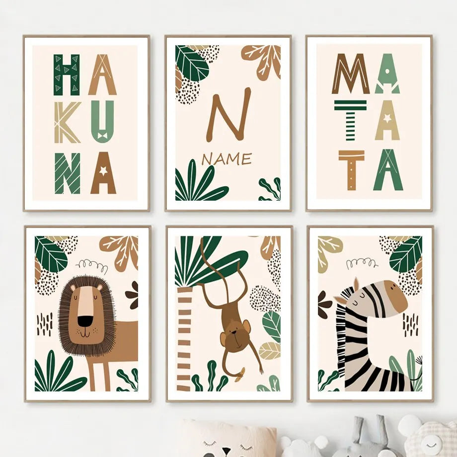 Custom Boho Jungle Animal Canvas for Kids Room Decor