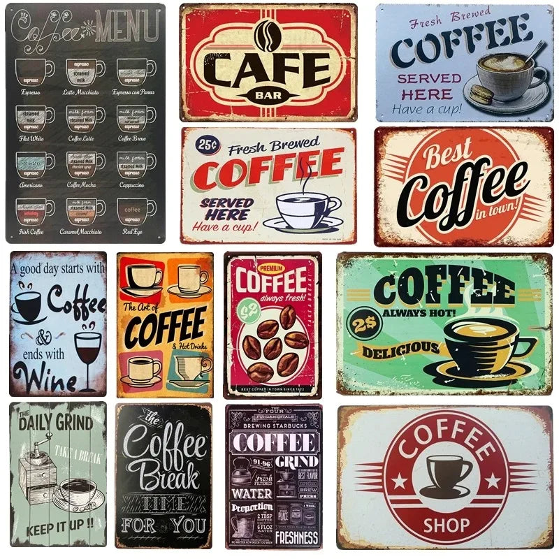 Retro Metal Tin Signs: Cafe Bar Kitchen Wall Decor