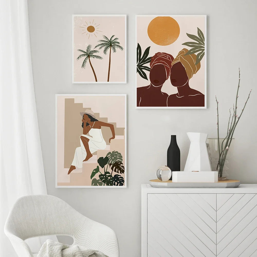 Afro Woman Wall Art: Abstract Black Boho Decor Prints