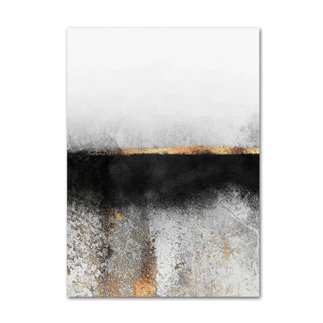 Black Gold Abstract Canvas Art for Living Room Decor