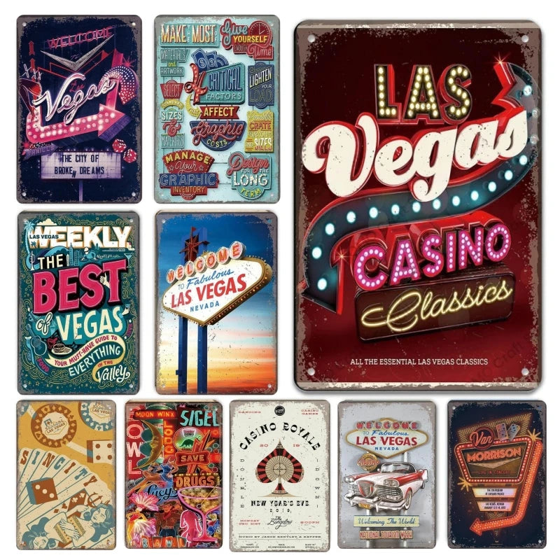 Las Vegas Vintage Metal Sign Casino Wall Decor