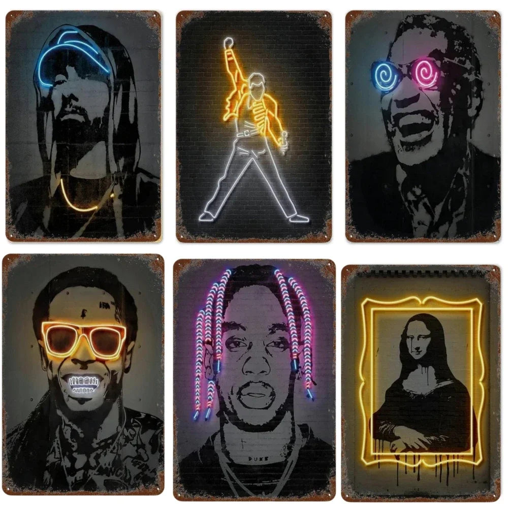 Neon Hip Hop Rapper Wall Art Metal Sign